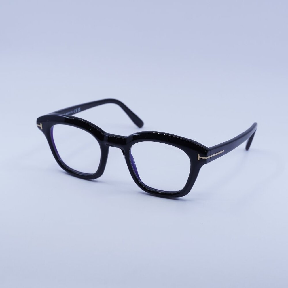 Tom Ford FT5961-B 001 Eyeglasses Black 49mm Square Frame, Blue Light Block Lens